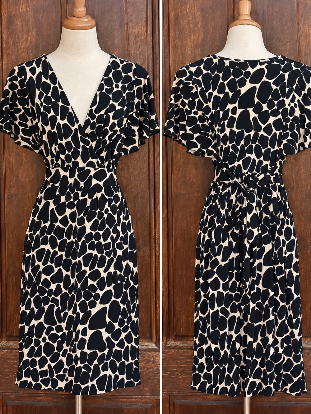 Lily Black & Cream Giraffe-Print Wrap Dress